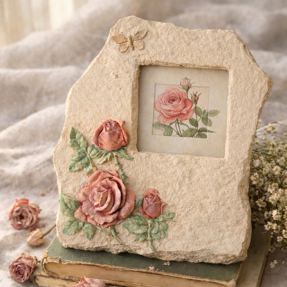 Vintage Rose Cottagecore Picture Frame • Romantic Floral Photo Frame • Shabby